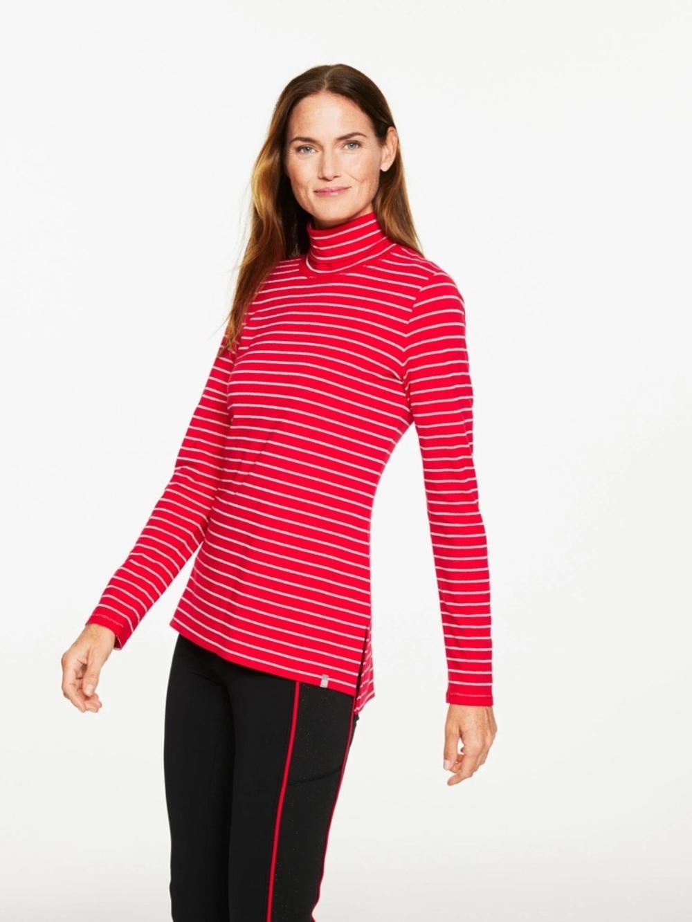 Talbots NWT Supersoft Jersey Turtleneck Tee Shirt Red Glitter Snow Stripe Medium